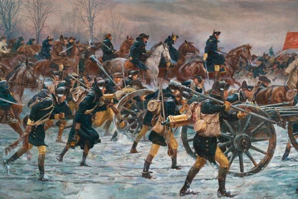 Washington leading troops through the snow