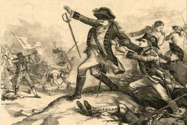 Illustration depicting the death of British Major John Pitcairn at the Battle of Bunker Hill.