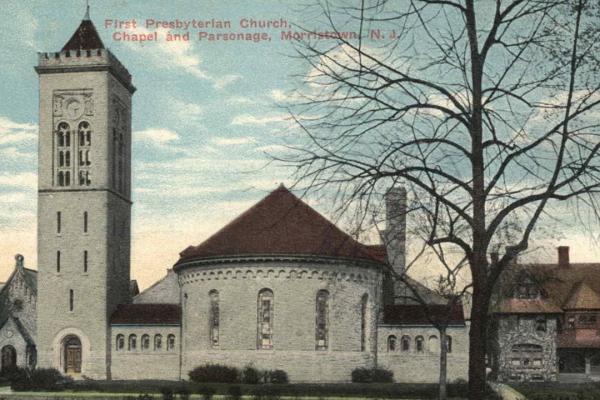 Early 20th century post card depicting the First Presbyterian Church in Morristown, NJ