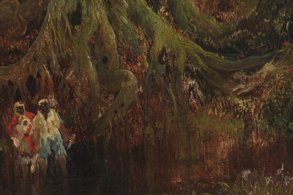 Depiction of the Great Dismal Swamp by Thomas Moran in Slave Hunt