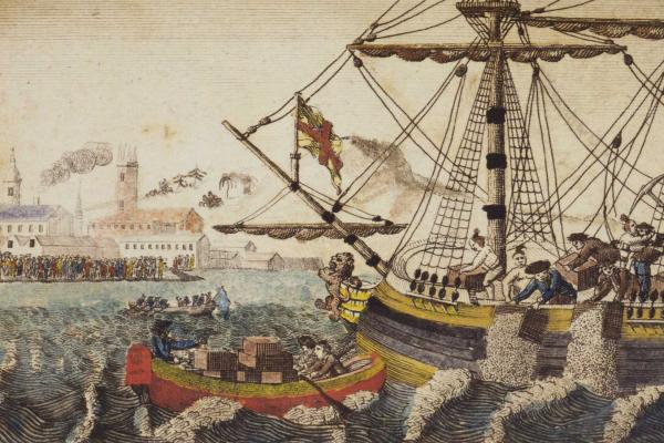 “Boston Tea Party;” by W.W. Cooper.  Engraving in The History of North America, 1789.