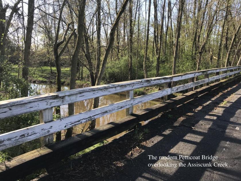 Modern construction of Petticoat Bridge overlooking the creek
